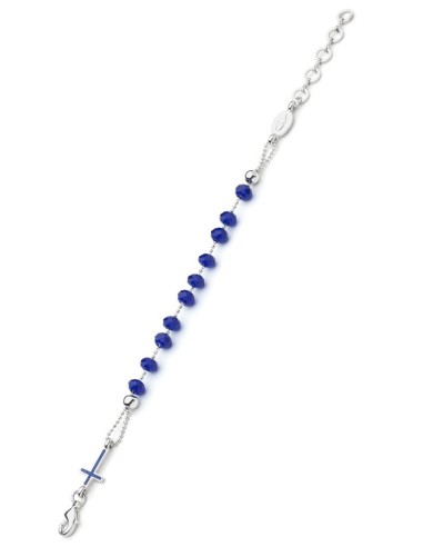 Crystal Bracelet with Enamelled Crucifix and Miraculous Medal - Blue Crystal Bracelet with Enamelled Crucifix and Miraculous Medal - Blue