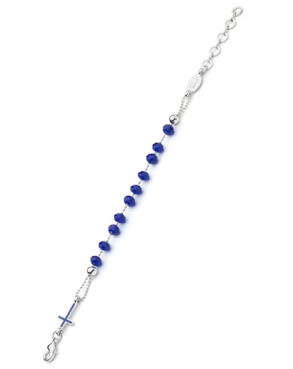 Crystal Bracelet with Enamelled Crucifix and Miraculous Medal - Blue