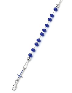 Crystal Bracelet with Enamelled Crucifix and Miraculous Medal - Blue Crystal Bracelet with Enamelled Crucifix and Miraculous Medal - Blue