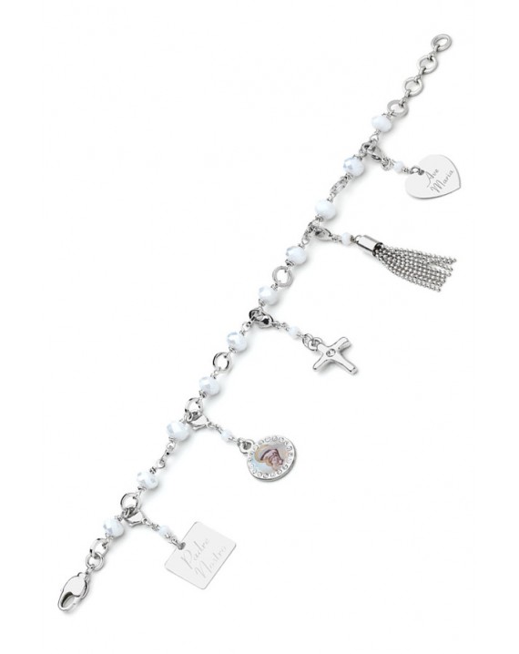 Charms Crystal Bracelet - White - Metal Silver