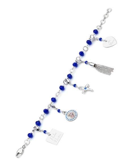 Charms Crystal Bracelet - Blue - Metal Silver Charms Crystal Bracelet - Blue - Metal Silver