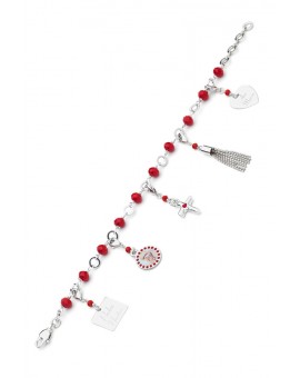 Charms Crystal Bracelet - Red - Metal Silver
