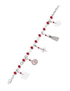 Charms Crystal Bracelet - Red - Metal Silver Charms Crystal Bracelet - Red - Metal Silver
