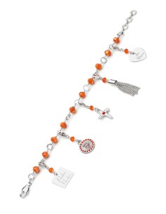 Charms Crystal Bracelet - Orange - Metal Silver Charms Crystal Bracelet - Orange - Metal Silver