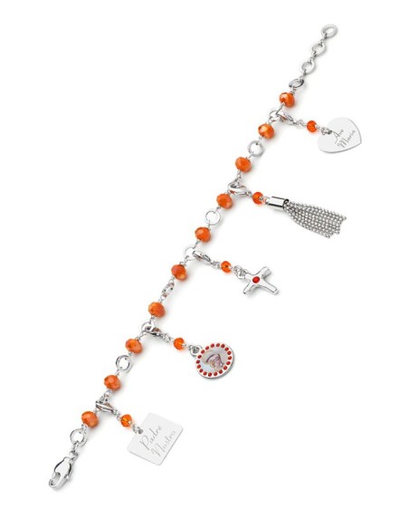 Charms Crystal Bracelet - Orange - Metal Silver Charms Crystal Bracelet - Orange - Metal Silver