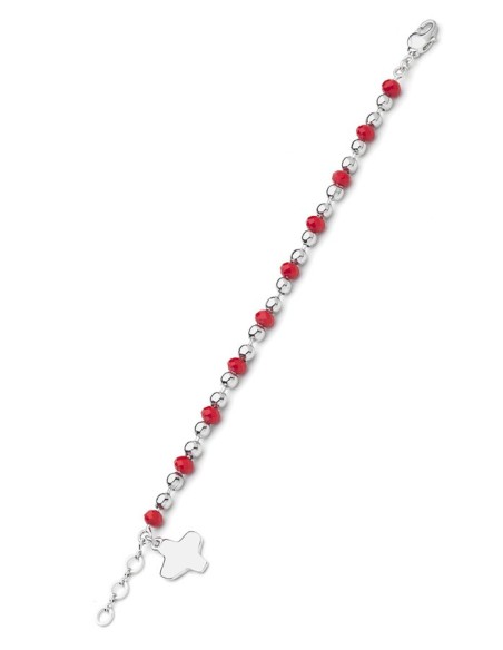 Crystal and Silver beads Bracelet - Red - Metal Silver Crystal and Silver beads Bracelet - Red - Metal Silver