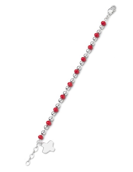 Crystal and Silver beads Bracelet - Red - Metal Silver