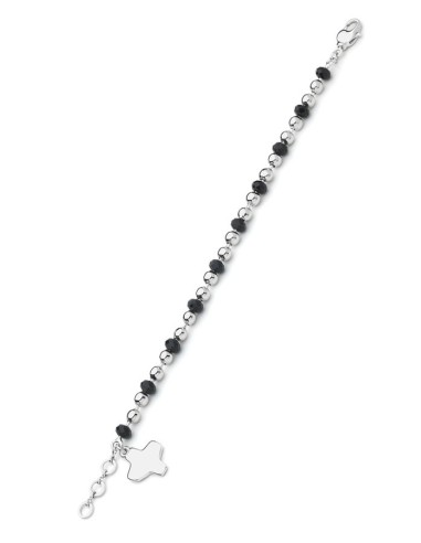 Crystal and Silver beads Bracelet - Black - Metal Silver