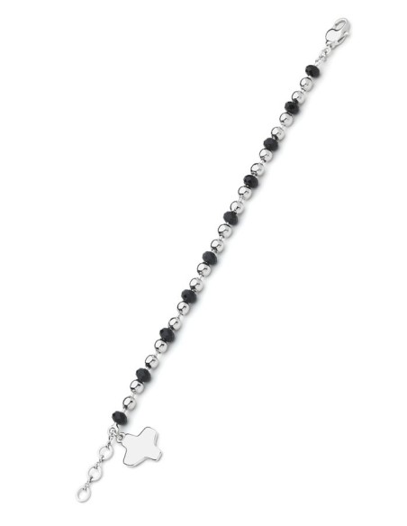 Crystal and Silver beads Bracelet - Black - Metal Silver Crystal and Silver beads Bracelet - Black - Metal Silver