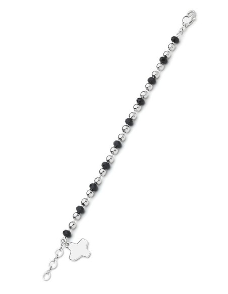 Crystal and Silver beads Bracelet - Black - Metal Silver