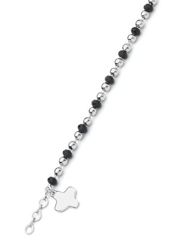 Crystal and Silver beads Bracelet - Black - Metal Silver