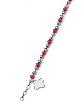 Crystal and dark metal beads Bracelet - Red