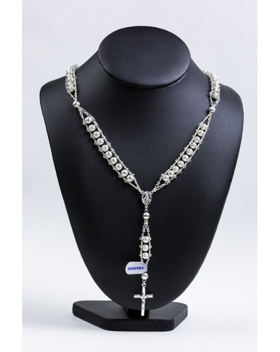 Double Chain All Silver Rosary Necklace 