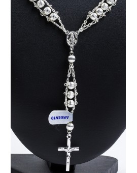 Double Chain All Silver Rosary Necklace 