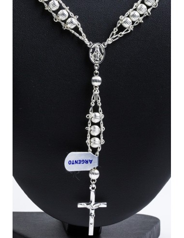 Double Chain All Silver Rosary Necklace 