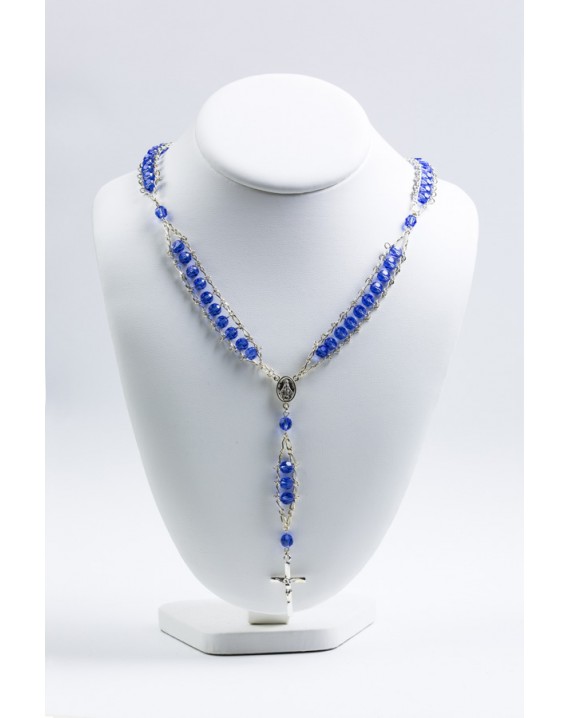 Double Chain Swarowski Blue Crystal Rosary Necklace 