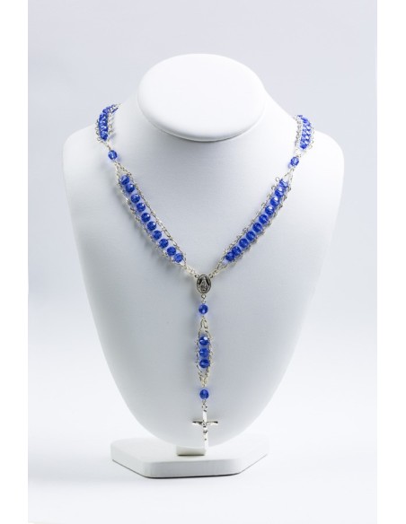 Double Chain Swarowski Blue Crystal Rosary Necklace Double Chain Swarowski Blue Crystal Rosary Necklace