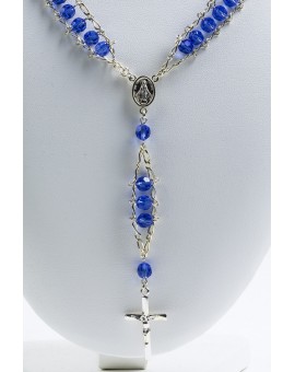 Double Chain Swarowski Blue Crystal Rosary Necklace 
