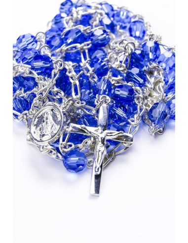 Double Chain Swarowski Blue Crystal Rosary Necklace 
