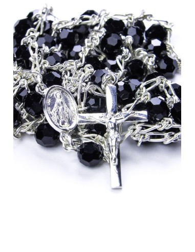 Double Chain Swarowski Black Crystal Rosary Necklace 