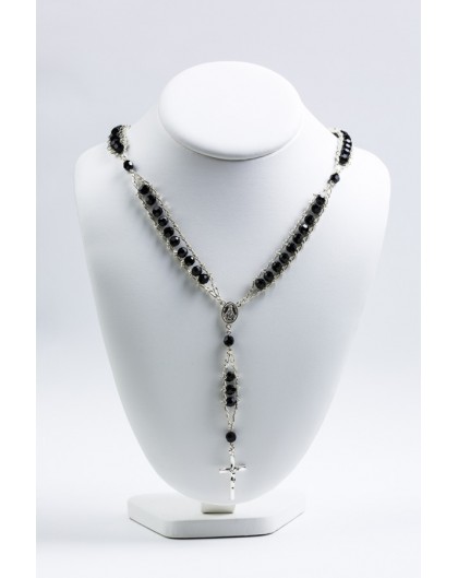 Double Chain Swarowski Black Crystal Rosary Necklace 