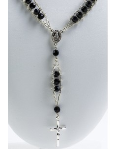 Double Chain Swarowski Black Crystal Rosary Necklace 