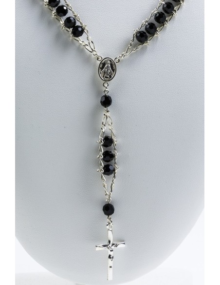 Double Chain Swarowski Black Crystal Rosary Necklace