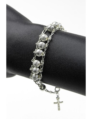 Double Chain All Silver Rosary  Bracelet