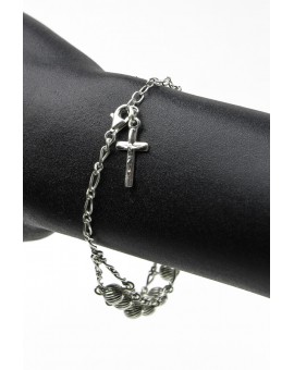 Double Chain All Silver Rosary  Bracelet