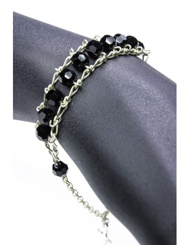 Double Chain Swarowski Black Crystal Rosary Bracelet