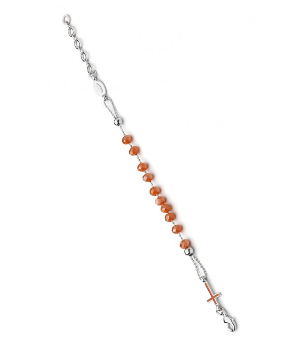 Crystal Bracelet with Enamelled Crucifix and Miraculous Medal - Orange