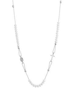 Crystal Necklace with Enamelled Crucifix and Miracolous Medal - White - Metal silver Crystal Necklace with Enamelled Crucifix and Miracolous Medal - White - Metal silver