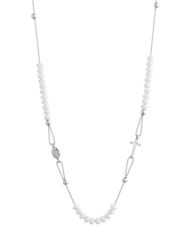 Crystal  Necklace with Enamelled Crucifix  and Miracolous Medal - White - Metal silver