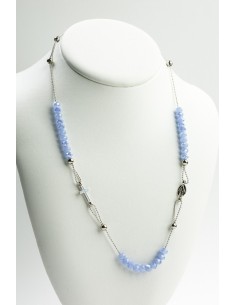 Crystal Necklace with Enamelled Crucifix and Miracolous Medal - Sky Blue - Metal silver Crystal Necklace with Enamelled Crucifix and Miracolous Medal - Sky Blue - Metal silver