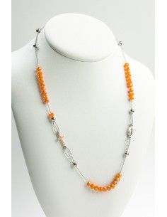 Crystal  Necklace with Enamelled Crucifix  and Miracolous Medal - Orange - Metal silver