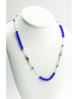 Crystal  Necklace with Enamelled Crucifix  and Miracolous Medal - Blue - Metal silver
