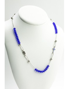 Crystal Necklace with Enamelled Crucifix and Miracolous Medal - Blue - Metal silver Crystal Necklace with Enamelled Crucifix and Miracolous Medal - Blue - Metal silver