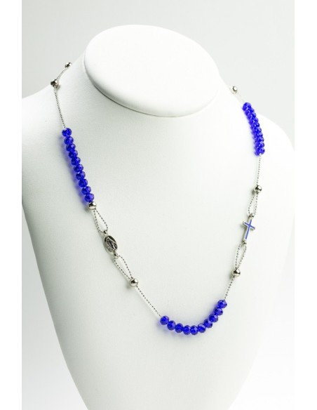 Crystal Necklace with Enamelled Crucifix and Miracolous Medal - Blue - Metal silver Crystal Necklace with Enamelled Crucifix and Miracolous Medal - Blue - Metal silver