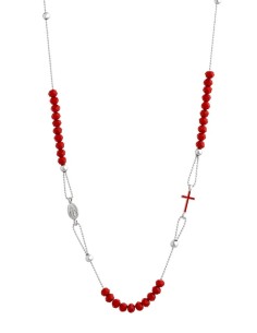 Crystal Necklace with Enamelled Crucifix and Miracolous Medal - Red - Metal silver Crystal Necklace with Enamelled Crucifix and Miracolous Medal - Red - Metal silver