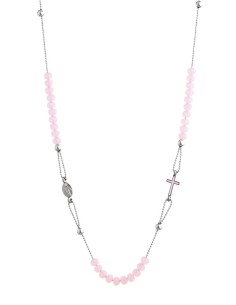 Crystal Necklace with Enamelled Crucifix and Miracolous Medal - Pink - Metal silver Crystal Necklace with Enamelled Crucifix and Miracolous Medal - Pink - Metal silver