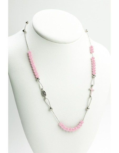 Crystal Necklace with Enamelled Crucifix and Miracolous Medal - Pink - Metal silver Crystal Necklace with Enamelled Crucifix and Miracolous Medal - Pink - Metal silver
