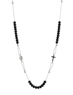 Crystal Necklace with Enamelled Crucifix and Miracolous Medal - Black - Metal silver Crystal Necklace with Enamelled Crucifix and Miracolous Medal - Black - Metal silver