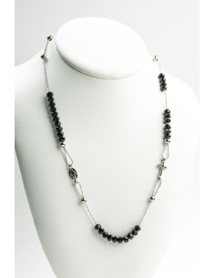 Crystal Necklace with Enamelled Crucifix and Miracolous Medal - Black - Metal silver Crystal Necklace with Enamelled Crucifix and Miracolous Medal - Black - Metal silver
