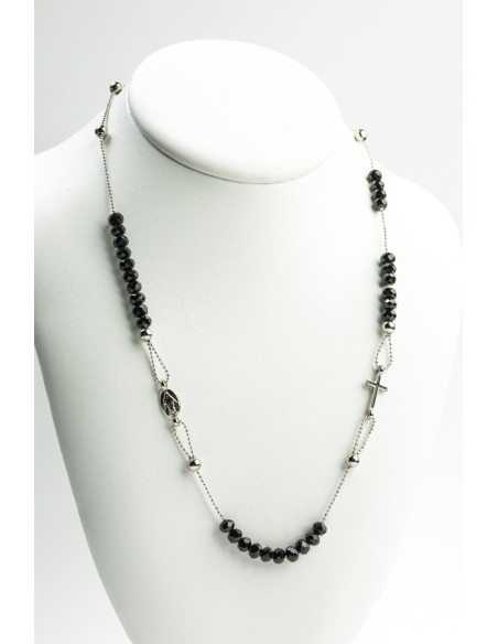 Crystal Necklace with Enamelled Crucifix and Miracolous Medal - Black - Metal silver Crystal Necklace with Enamelled Crucifix and Miracolous Medal - Black - Metal silver