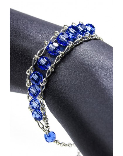 Double Chain Swarowski Blue Crystal Rosary Bracelet
