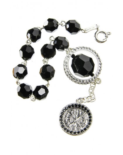 Swarowski Black Crystal with Strass Ring Rosary Bracelet