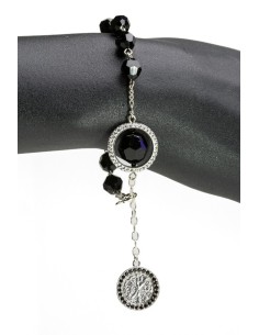 Swarowski Black Crystal with Strass Ring Rosary Bracelet