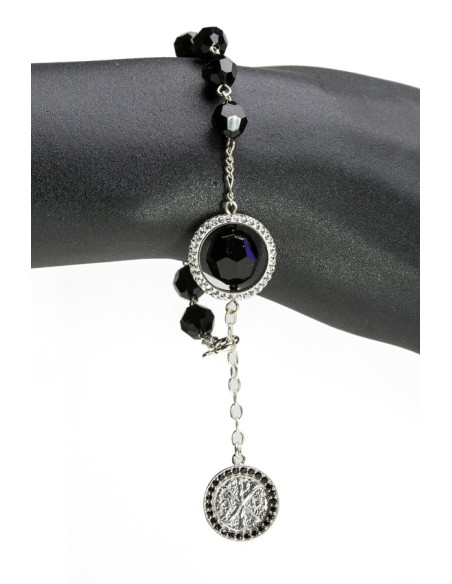 Swarowski Black Crystal with Strass Ring Rosary Bracelet Swarowski Black Crystal with Strass Ring Rosary Bracelet