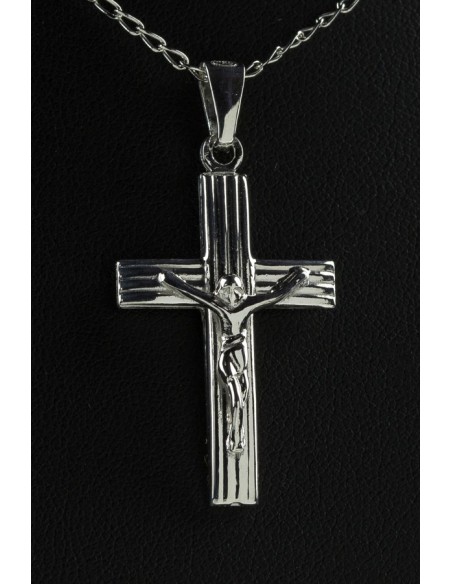 Sterling Silver Stripes Crucifix with chain  Sterling Silver Stripes Crucifix with chain