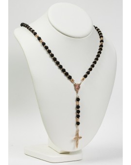 Lava Black Beads and Silver Pink Gold Plated